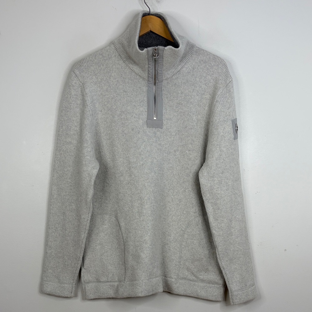 Escales Paris Sweater Mens XXL Light Gray Cashmere Wool Quarter Zip Pockets